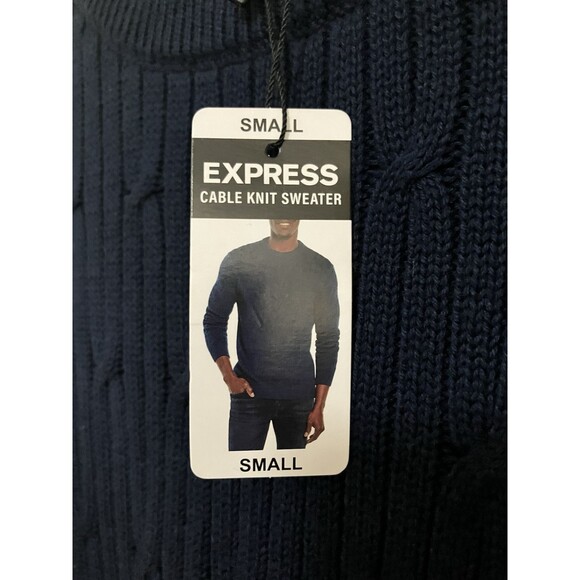 Express Men's Cable Knit Sweater Navy Blue Pullover Crewneck Size S Soft Warm - Picture 7 of 7